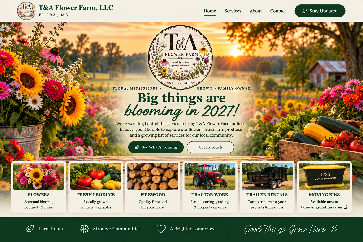 T&A Flower Farm website home page